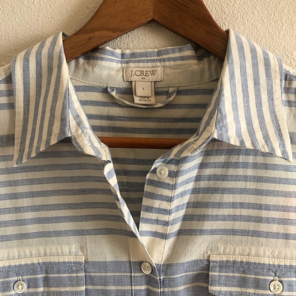 Sleeveless blue striped J Crew button up - Picture 3 of 5